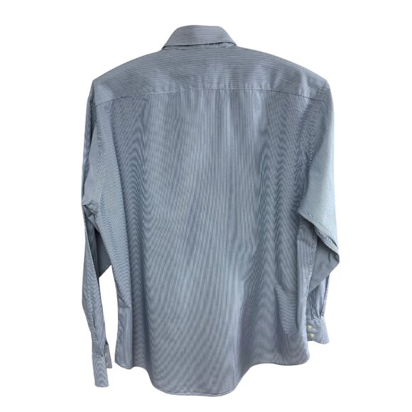 Thomas Dean Blue White Thin Stripe Pima Cotton Flip Cuff LS Shirt - Picture 7 of 9